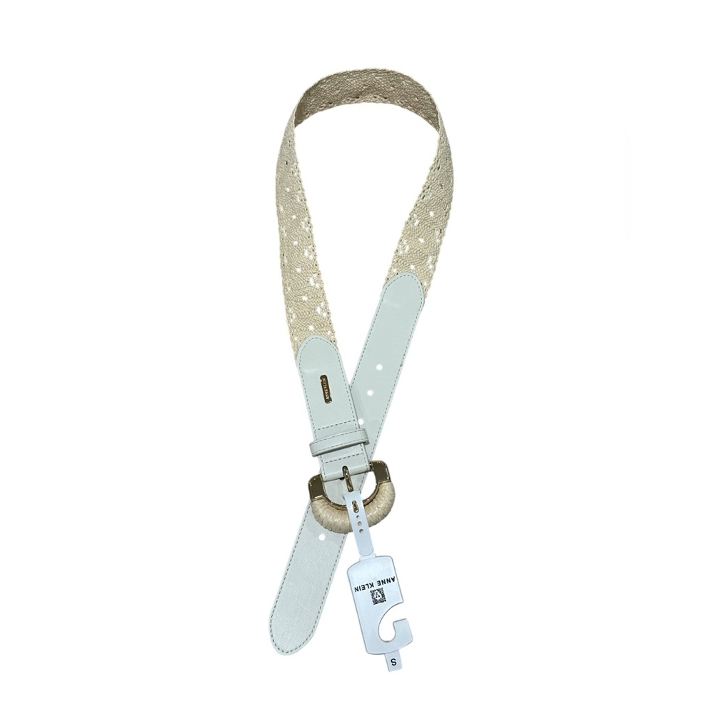 Anne Klein Cream Woven Waist Belt with Gold Buckle - Picture 4 of 6